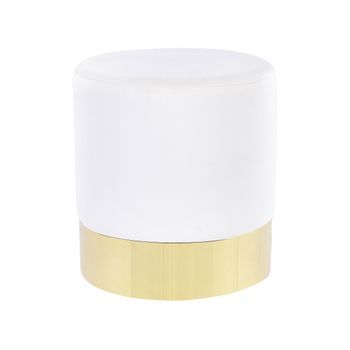 Puf De Terciopelo Blanco Dorado 39 Cm Reposapiés Glamour Moderno Sophia