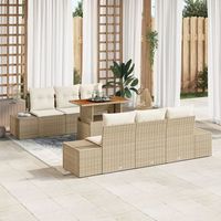 conjunto de sofa de jardin 7 piezas beige crema ratan tela v0249 unico  beige