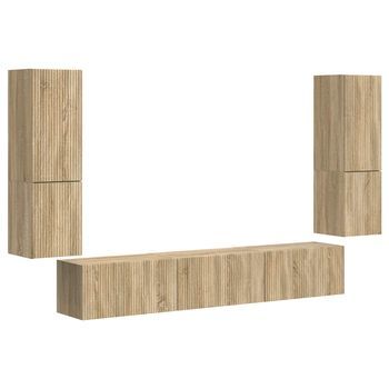 Conjunto De Mueble De Tv Montaje En La Pared 4 Uds | Mueble De Salón | Gabinete De Tv Roble Sonoma