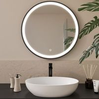 espejo de bano con luz led 70 cm negro redondo antivaho 3 colores dimmable - lomazoo bologna