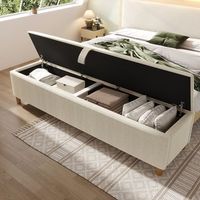 banco con almacenamiento - mueble de dormitorio - pana y madera - beige 175x38x46cm