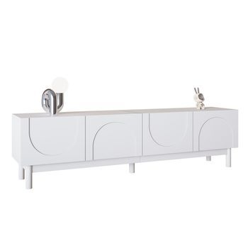 Mueble Tv Bajo 169cm - 4 Puertas Onduladas - Mueble Salón - Blanco