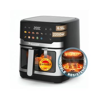 NARVI Freidora de Aire, sin Aceite.  Capacidad de 6,5L . Potencia 2200W.  De Acero Inoxidable , Doble Grill, con Doble Resistencia, Ventana Visible con Luz interior y Panel Digital Táctil. Ref. NF17