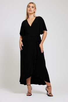 Yours London Vestido Largo Negro Cruzado , Mujer Curvy Y Tallas Grandes, Yours London