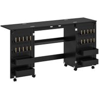 homcom mesa de costura plegable con ruedas 2 puertas 4 compartimentos y 20 ganchos 160x40x83 cm negro   aosom espana