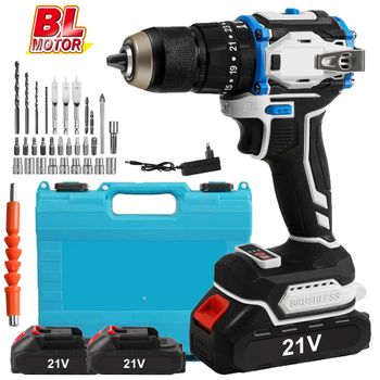 Taladro Atornillador Eléctrico Inalámbrico sin Escobillas de 70N.M, Juego de Taladro de Impacto con 25+1 Ajustes de Torque y Luz, Herramienta Eléctrica para Batería Makita de 21V