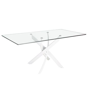 Mesa comedor rectangular cristal templado y acero blanco