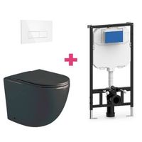 pack inodoro suspendido ceramica genova negro mate con cisterna y pulsador blanco rectangular