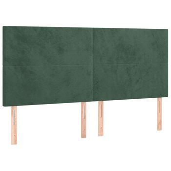 Cabecero Cama Mueble De Dormitorio Con Luces Led Terciopelo 200 X 5 X 118/128 Cm Verde Oscuro M02_0002821