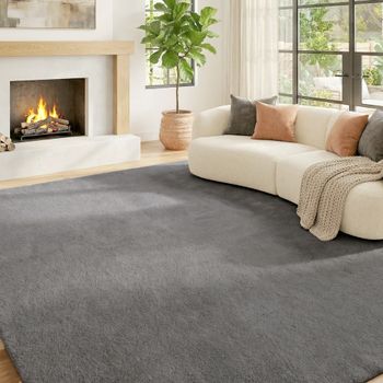 HOMCOM Alfombra Salón 120x160 cm Lavable en Lavadora Pelo Largo Estilo Moderno Tapete para Sala de Estar Dormitorio Gris Claro