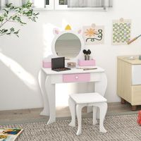 tocador infantil con taburete y espejo blanco zonekiz