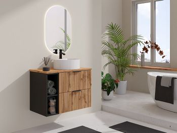 Mueble de baño simple madera negro, color natural claro