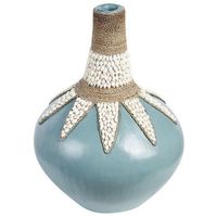 jarron de terracota azul beige 43 cm hecho a mano patron rustico accesorio silau