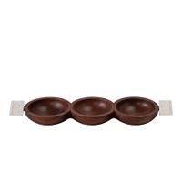 set de aperitivo 3 platillos de madera con asas plateadas