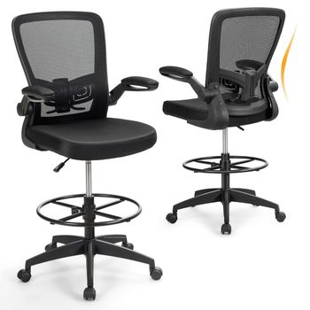 Costway Silla Escritorio con Respaldo Alto Silla Giratoria de Oficina con Reposapiés Altura Ajustable Reposabrazos Abatibles 68 x 68 x 128 cm Negro