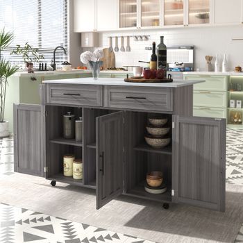 Isla De Cocina Con Ruedas, 129 × 46 × 91,5 Cm, Encimera Plegable Y Almacenaje