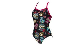 Traje de bano de una pieza arena crazy skulls carnival light drop back negro rosa