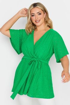 Yours Top Cruzado Verde Con Bordados Calados, Mujer Curvy Y Tallas Grandes, Yours