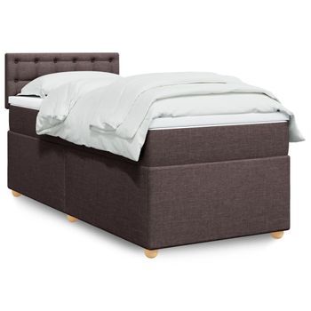Cama Individual | Cama De Adulto | Cama Box Spring Con Colchón Tela Marrón Oscuro 80x200 Cm Cfw322836
