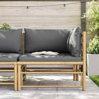 sofa de esquina para jardin  sofa de exterior de bambu con cojines gris oscuro