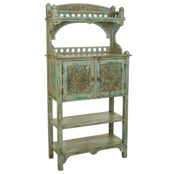 Aparador de madera artesanal azul 75x35x150