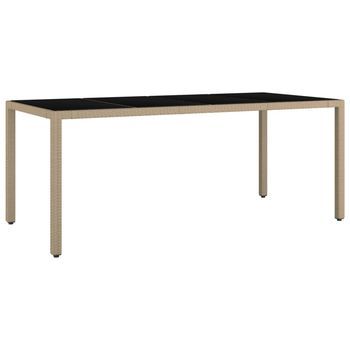 Mesa De Jardín | Mesa De Exterior Ratán Beige Y Superficie De Vidrio Templado