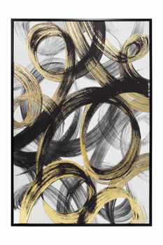 Cuadro de poliéster líneas negro gris y dorado 92x62x4 cm