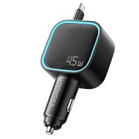 mensaje f779 45w cargador de coche usb pd de 2 puertos con cable retractil type-c integrado  usb-a  soporte usb-c pd3