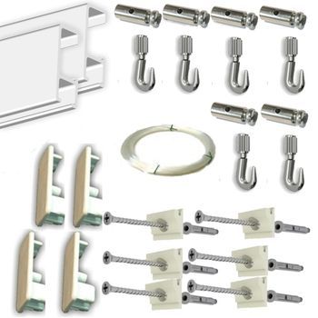 Pack Basic Fast De 3 Metros Guías De Aluminio Blanco O Plata Con 6 Colgadores Nylon Para Colgar Cuadros……… (blanco)