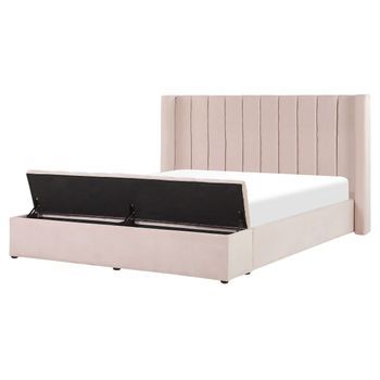 Cama De Agua Con Somier De Terciopelo Rosa Pastel 160 X 200 Cm Reposacabezas Banco Noyers