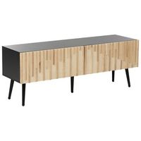 mueble tv moderno almacenaje estructura mdf puerta de madera maciza patas de hierro madera clara dalcross
