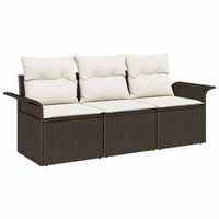 conjunto de sofa de jardin con cojin 3 piezas  mueble de jardin marron poliratan