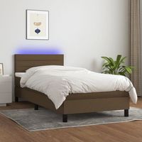 cama individual  cama para adultos  cama box spring colchon y luces led tela marron oscuro 90x200cm cfw784247