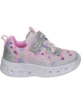Zapatillas Con Luces Para Niña Pekes 7006 Plata Con Dibujos De Corazones 26