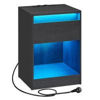mesilla de noche con estacion de carga y tiras led dobles - negro ceniza