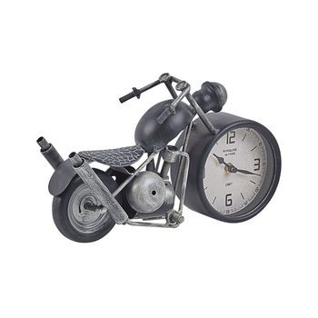 Reloj De Mesa Metal Negro Plateado Con Forma De Motocicleta Diseño Vintage Berno