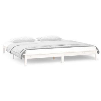 Estructura De Cama Doble Matrimonial Con Led Madera Maciza Blanca 180x200 Cm