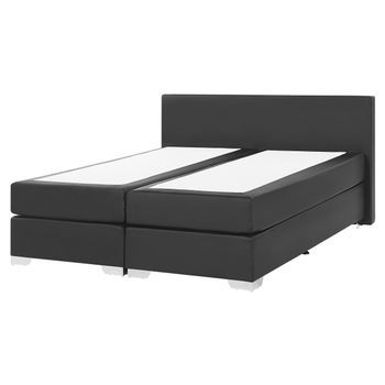 Cama Continental Doble 160 X 200 Cm Tapizada En Piel Sintética Negra Con Colchón De Muelles Embolsados President