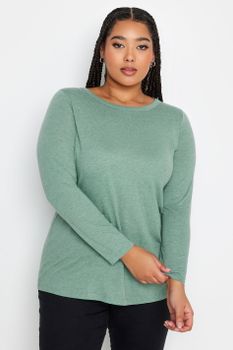 Yours Camiseta Manga Larga Verde Jaspeado, Mujer Curvy Y Tallas Grandes, Yours