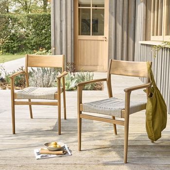 Silla De Jardín De Madera De Teca Maciza Y Cuerda Beige (juego De 2)