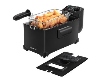 Aigostar Slater - Freidora de 3 litros, 2200 watios de potencia y tapa con ventana de visualización, Acero inoxidable de tipo 304 y recipiente totalmente extraíble para vaciado de aceite