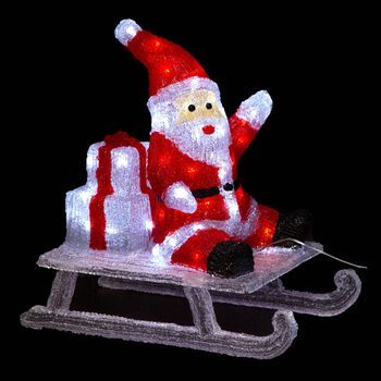 Papá Noel Acrílico Sobre Trineo Iluminado Con 60 Leds H.48,5cm Exterior