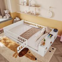 cama de madera cama infantil 140 x 190 cm pino almacenamiento abierto estantes estructura abatible sin colchon blanco