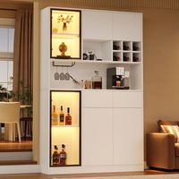 vitrina bodega blanca 120x33x200 cm para salon comedor 6 puertas 2 cajones led estantes abiertos y vidrio templado aglomerado