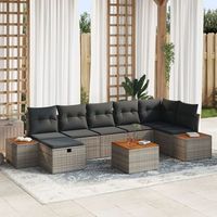conjunto de sofa de jardin de 8 piezas con cojines gris poliratan v8499 unico  gris