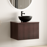 mueble de bano messina nogal acanalado - lavabo sobre encimera negro - 60 cm lomazoo