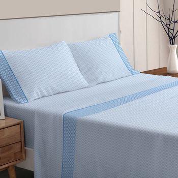 Juego Sábanas Franela Invierno Eva 180 Cm (con Dos Almohadones) Rufino Diaz, Azul