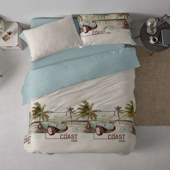 Funda Nórdica 50% Algodón Diseño Vintage Playa Agua Marina 90 X 190/200 Cm - Agua Marina - Burrito Blanco