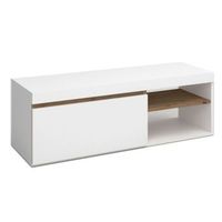 mesa de tv elis 2 huecos 1 puerta salon comedor color blanco mate y naturale estilo moderno 41x120x40 cm