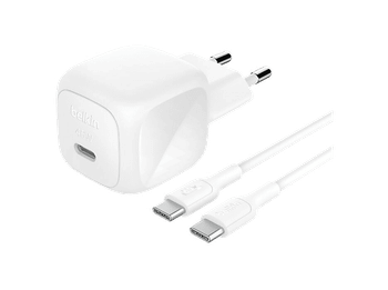 Cargador móvil - Belkin BoostCharge de pared compacto USB-C 45 W + cable USB-C, Universal, Blanco